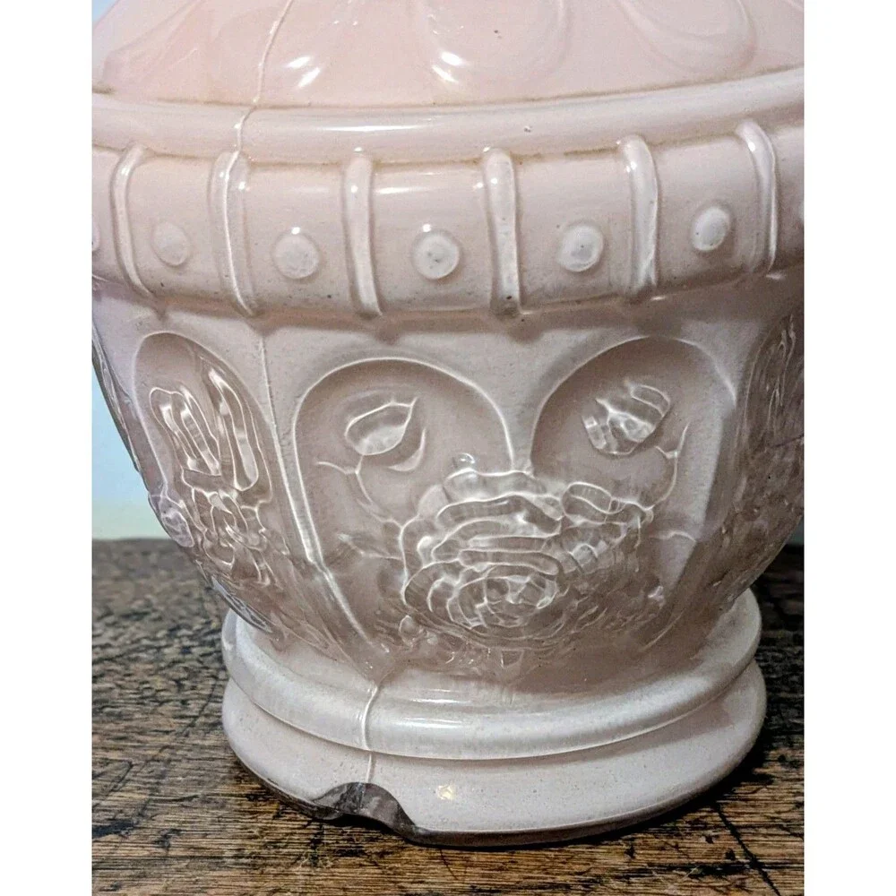Vintage Kaadan Ltd Pink Embossed Glass Oil Lamp Kerosene Lamp w Clear Chimney